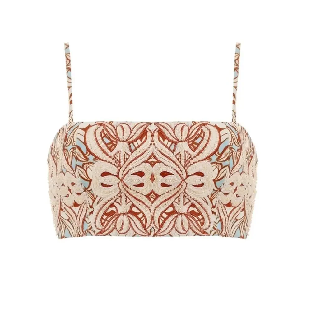 Agua by Agua Bendita NWT Calados Skirt Crop Top Set Large Macadamia Acara - Picture 2 of 16